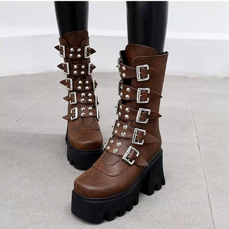 Funki Findz | Boots | Women's Chunky Mid-Calf Buckle Boot