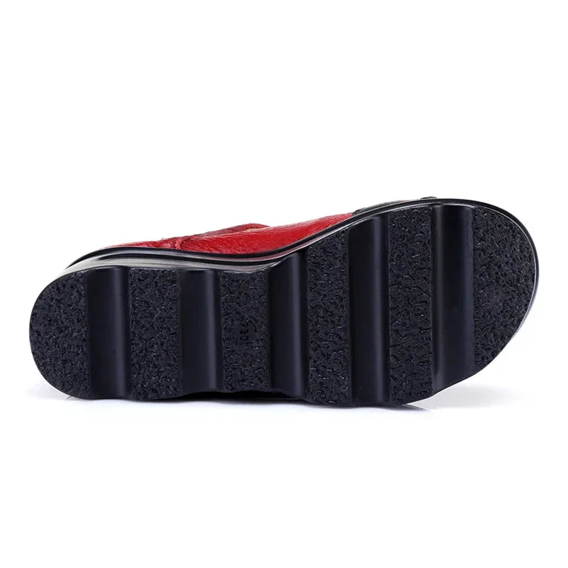 Funki Findz | Shoes | Women's Cute Red Flower Leather Wedges