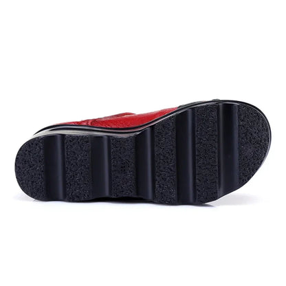 Funki Findz | Shoes | Women's Cute Red Flower Leather Wedges