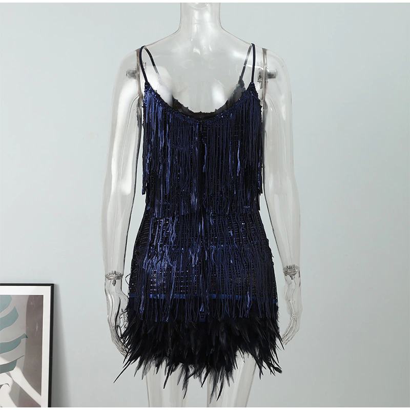 Funki Findz | Dresses | Women's Sequin Feather Fringe Dress