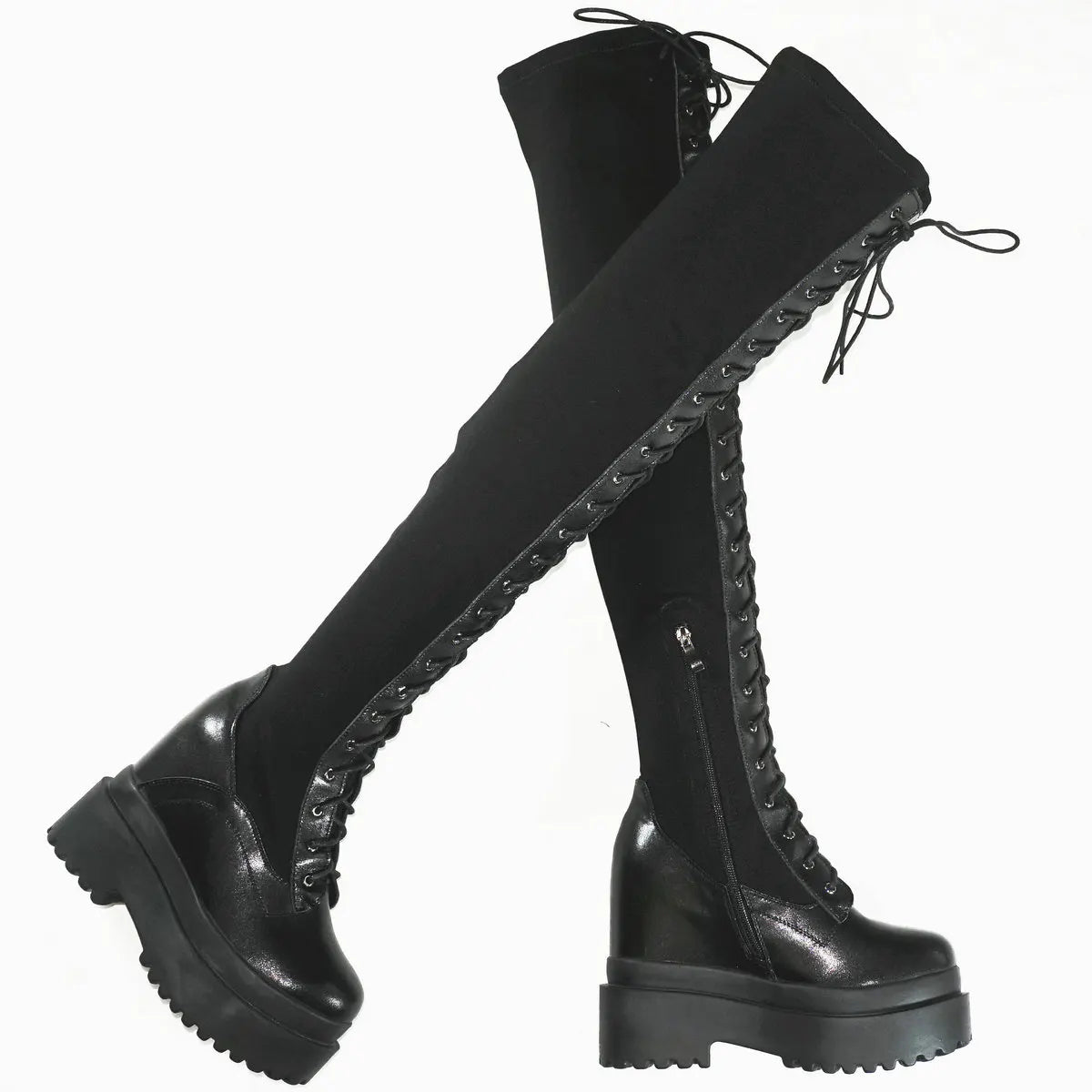 Funki Findz | Boots | Women's Leather Over Knee Wedge Boots
