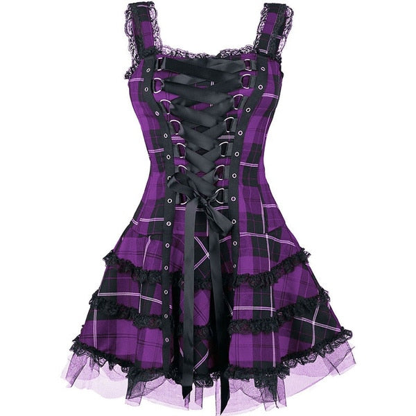 Funki Findz | Dresses | Women's Gothic Punk Plaid Mini Dress