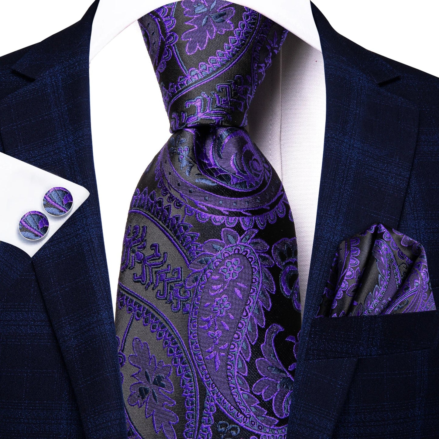 Funki Findz | Neckties | Men's Purple Silk Wedding 3Pcs Tie Set