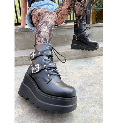 Funki Findz | Boots | Women's Punk Platform Ankle Wedge Boots