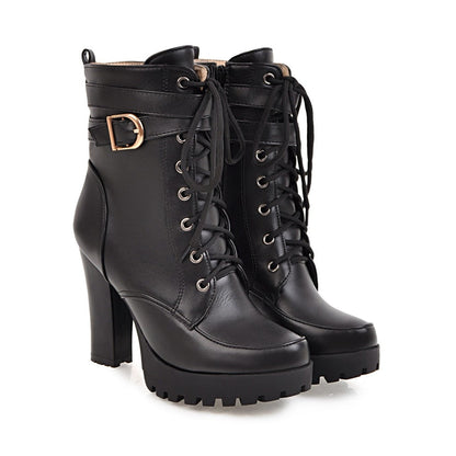 Funki Findz | Boots | Women's Block Heel Buckle Strap Ankle Boots