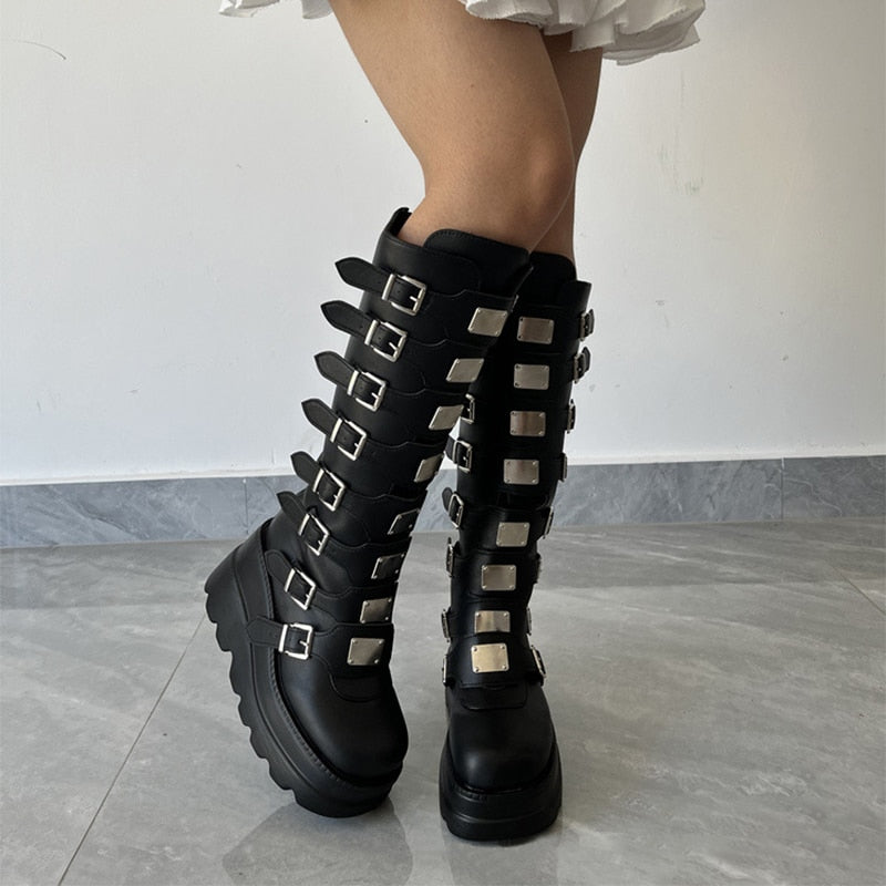 Funki Findz | Boots | Women's Punk Buckle Strap Platform Boots