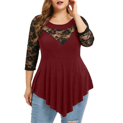 Funki Findz | Shirts | Women's Sexy Lace Spliced Plus Size Shirt