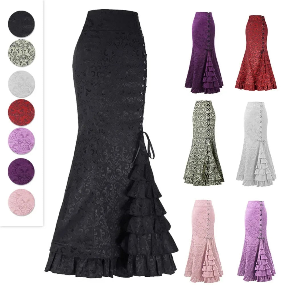 Funki Findz | Skirts | Women's Gothic Vintage Ruffled Long Skirts