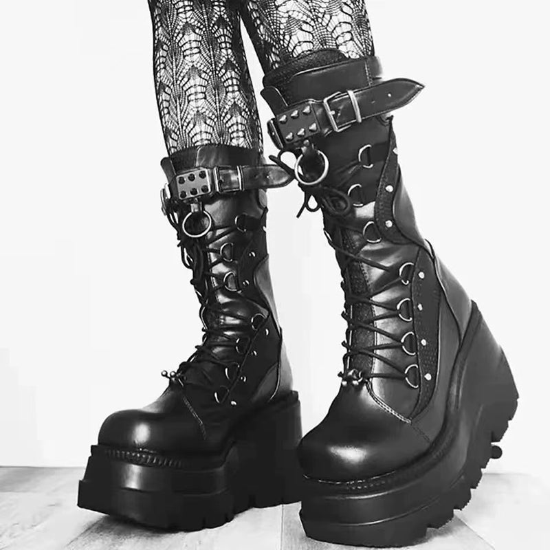 Funki Findz | Boots | Women's Punk High Platform Wedge Boots