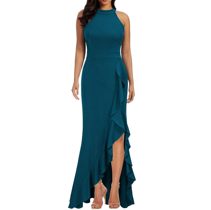 Funki Findz | Dresses | Women's High Split Ruffled Hem Long Dress
