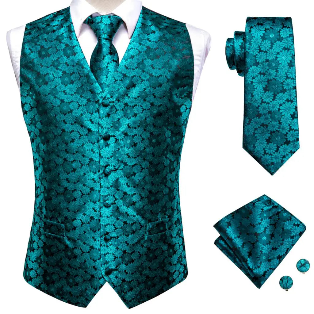 Funki Findz | Vests | Men's Formal 4 Pcs Silk Slim Waistcoat Sets