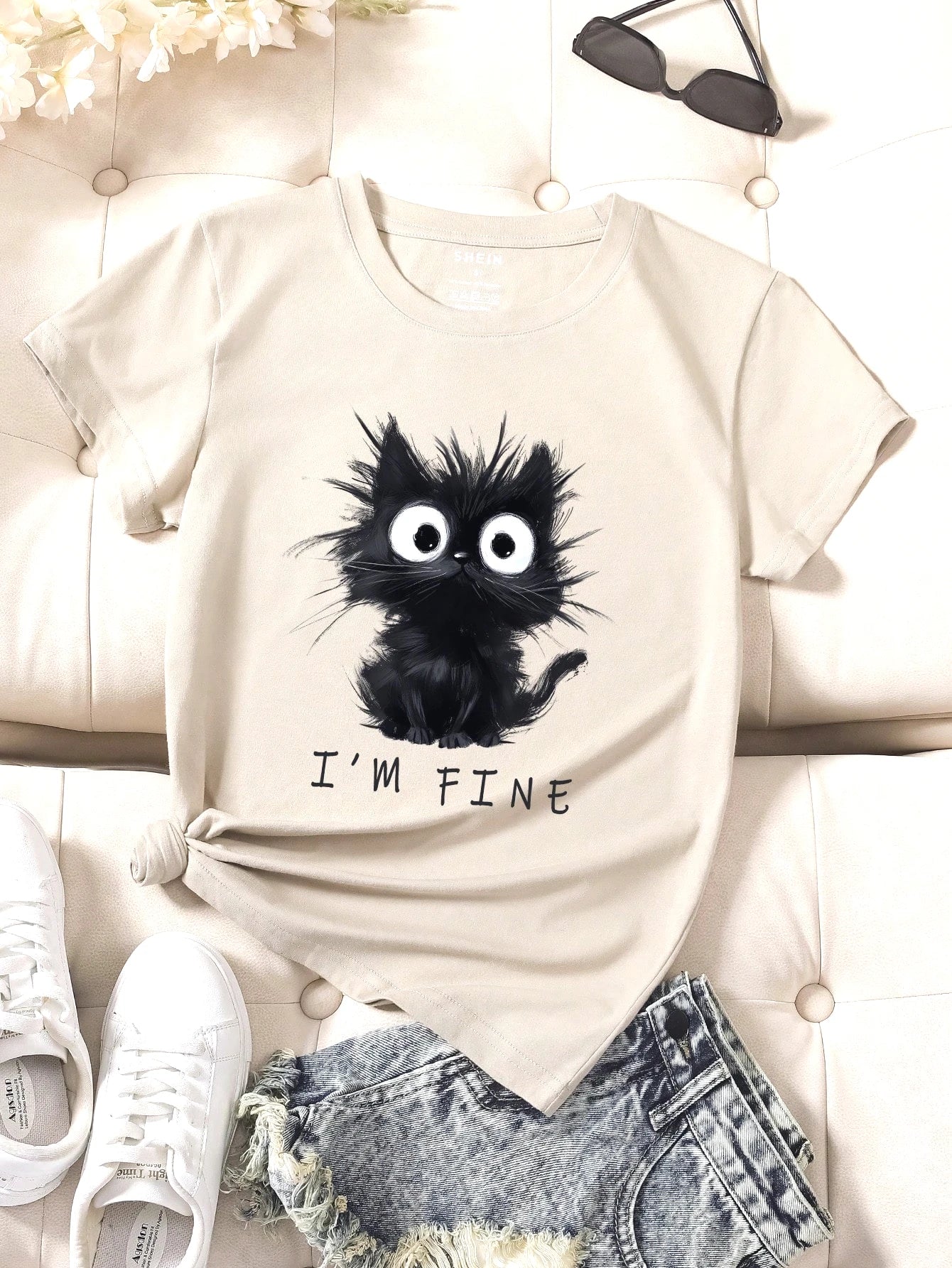 Funki Findz | Shirts | Women's Cute Cat "I'm Fine" Printed T-Shirt