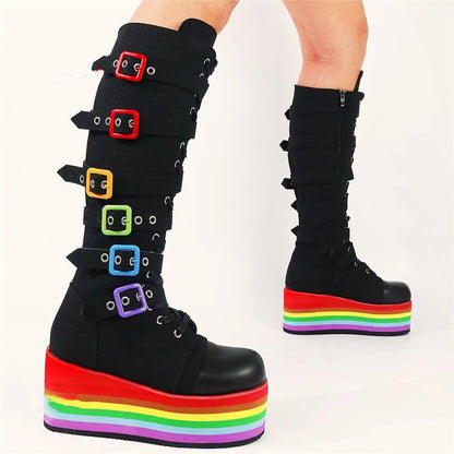 Funki Findz | Boots | Women's Gothic Rainbow Platform Boots