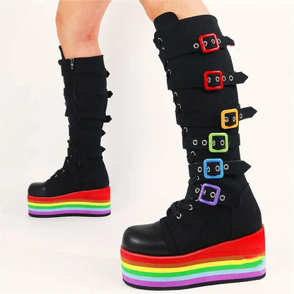 Funki Findz | Boots | Women's Gothic Rainbow Platform Boots
