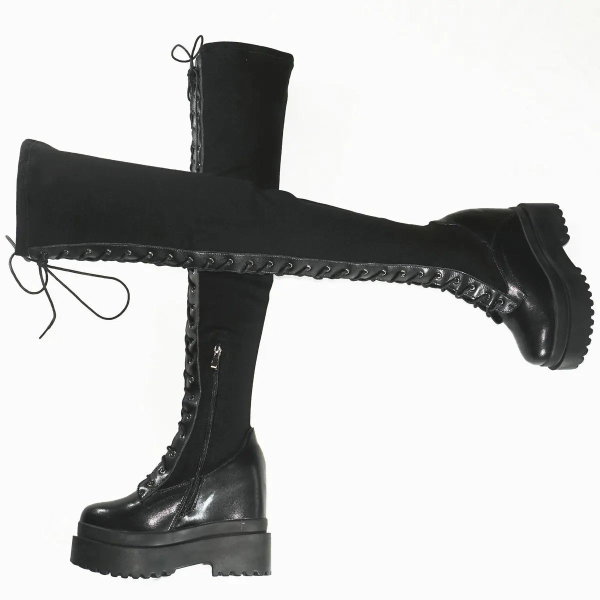 Funki Findz | Boots | Women's Leather Over Knee Wedge Boots