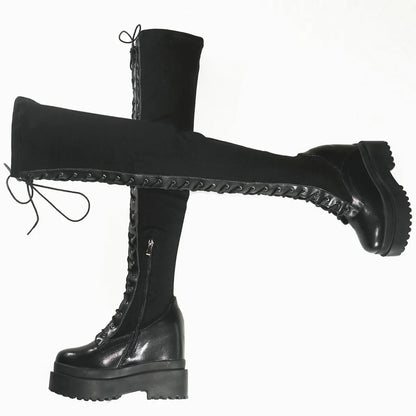 Funki Findz | Boots | Women's Leather Over Knee Wedge Boots