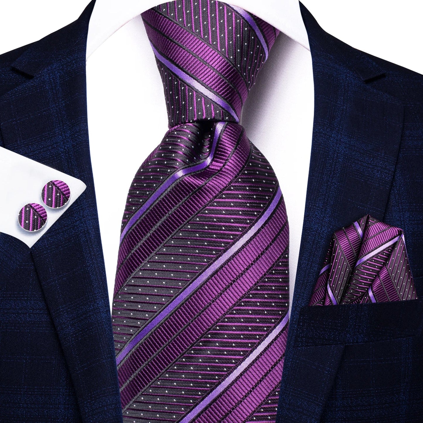 Funki Findz | Neckties | Men's Purple Silk Wedding 3Pcs Tie Set