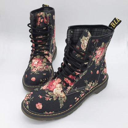 Funki Findz | Boots | Women's Canvas Flower Print Ankle Boots