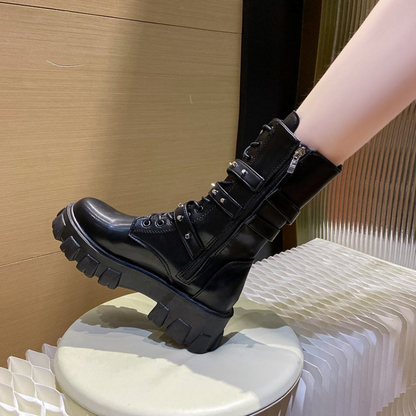Funki Findz | Boots | Women's Mid-Calf Lace-Up Motorcycle Boot