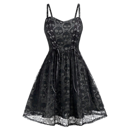 Funki Findz | Dresses | Women's Gothic Skull Lace Mini Dress