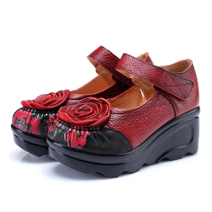 Funki Findz | Shoes | Women's Cute Red Flower Leather Wedges