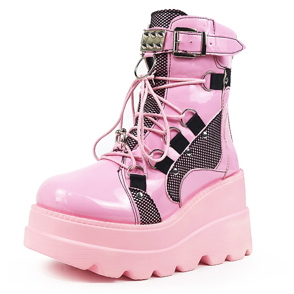Funki Findz | Boots | Women's Goth Lace Up Platform Wedges