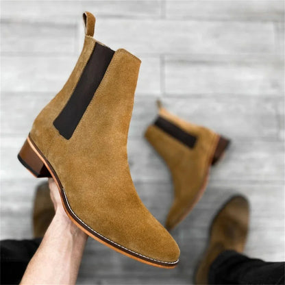 Funki Findz | Boots | Men's Suede Block Heeled Chelsea Boots