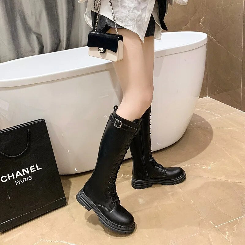Funki Findz | Boots | Women's Knee-High Lace Up Buckle Boots