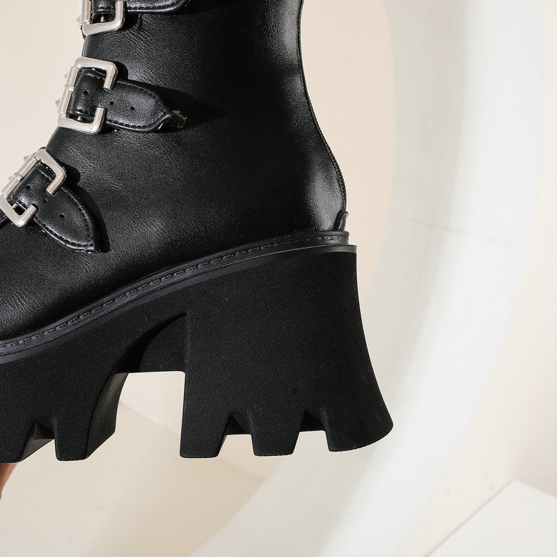 Funki Findz | Boots | Women's Chunky Mid-Calf Buckle Boot