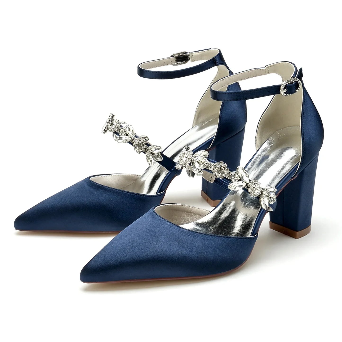 Funki Findz | Shoes | Women's Satin Crystal Block Heeled Shoes
