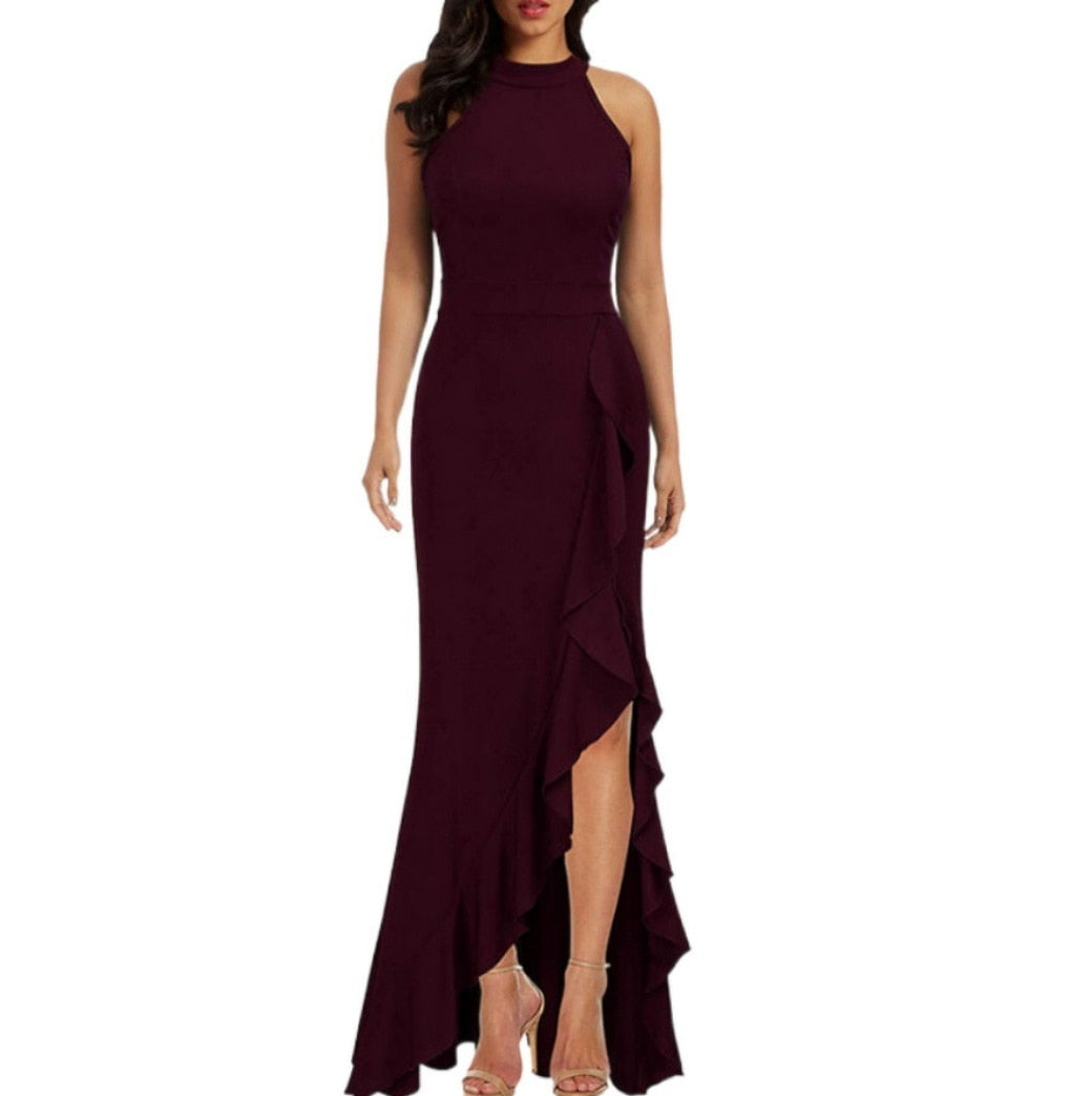 Funki Findz | Dresses | Women's High Split Ruffled Hem Long Dress