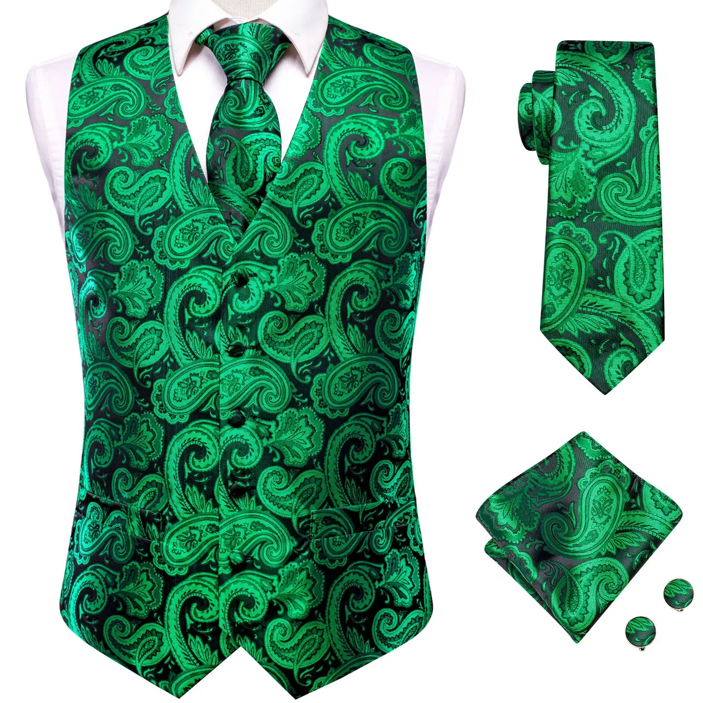 Funki Findz | Vests | Men's Formal 4 Pcs Silk Slim Waistcoat Sets