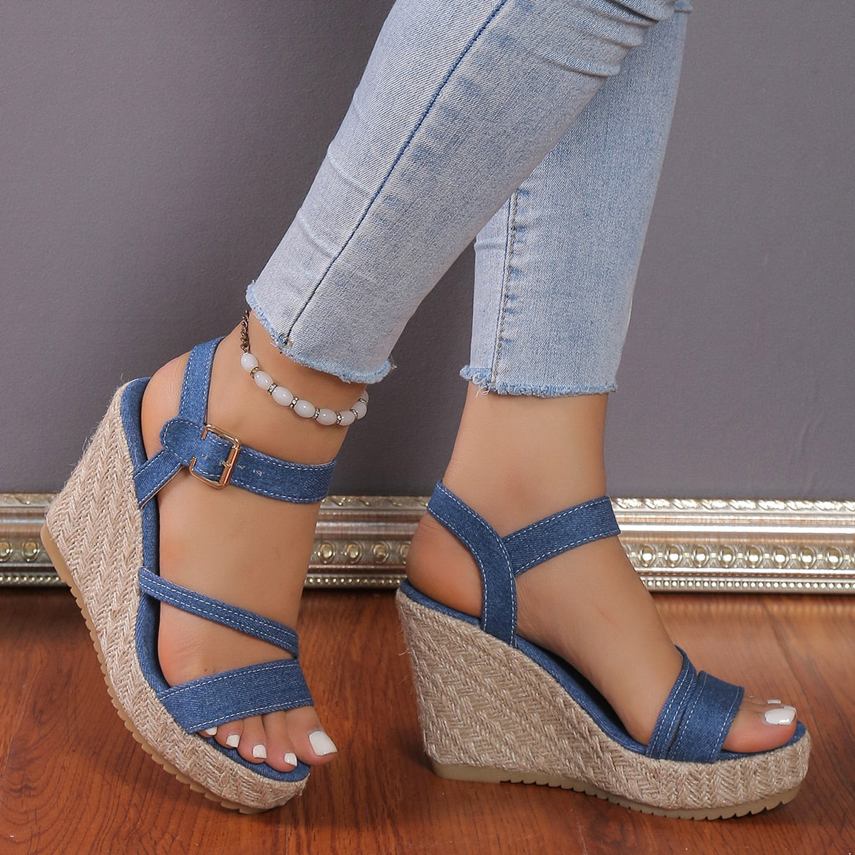 Funki Findz | Shoes | Women's Denim Fashion Wedge Sandals