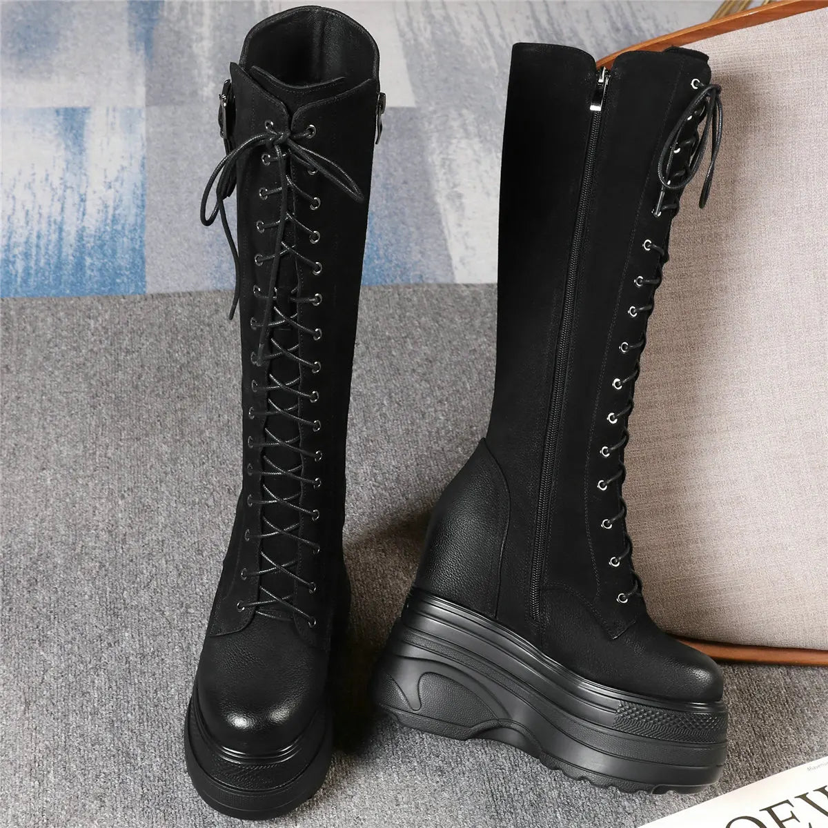 Funki Findz | Boots | Women's Leather Platform Lace Up Wedges
