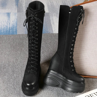 Funki Findz | Boots | Women's Leather Platform Lace Up Wedges