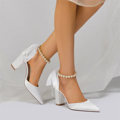 Funki Findz | Shoes | Women's Satin Pearl Ribbon Wedding Shoe
