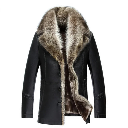 Funki Findz | Jackets | Men's Real Leather Warm Fur Collar Coat