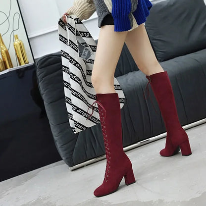 Funki Findz | Boots | Women's Suede Lace Up Knee High Boots