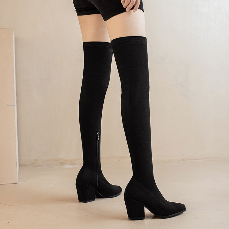 Funki Findz | Boots | Women's Square Mid Heel Over Knee Boots