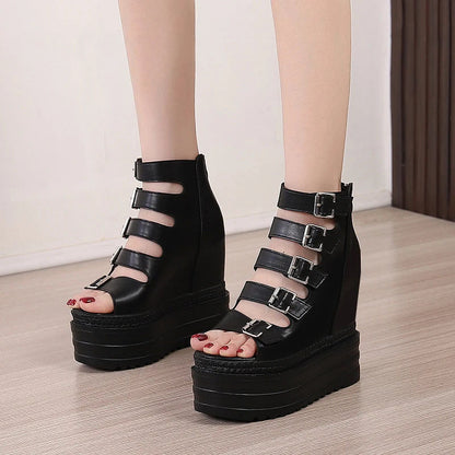 Funki Findz | Shoes | Women's Goth Buckle Strap Wedge Sandal