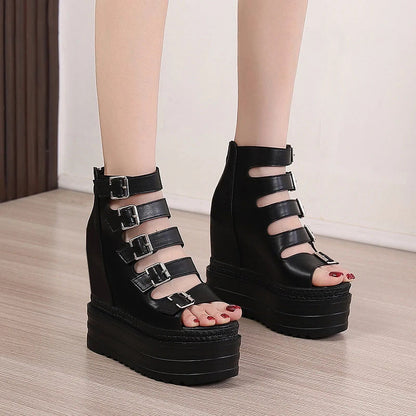 Funki Findz | Shoes | Women's Goth Buckle Strap Wedge Sandal