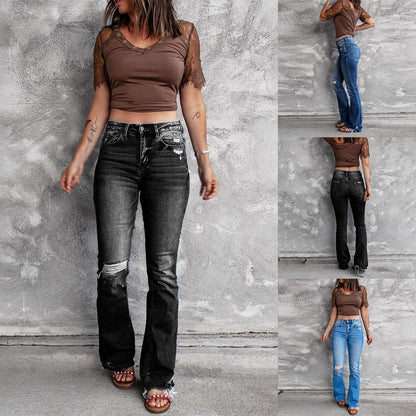 Funki Findz | Pants | Women's Straight Leg Boot Cut Ripped Jean