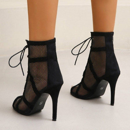 Funki Findz | Boots | Women's Mesh Lace Up High Stiletto Boots