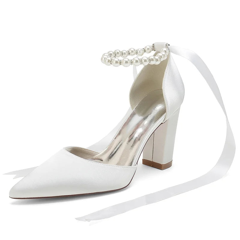 Funki Findz | Shoes | Women's Satin Pearl Ribbon Wedding Shoe