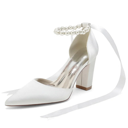 Funki Findz | Shoes | Women's Satin Pearl Ribbon Wedding Shoe
