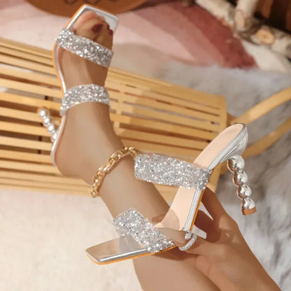 Funki Findz | Shoes | Women's Square Crystal Heel Party Sandal