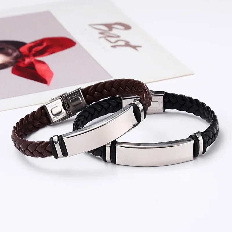 Funki Findz | Bracelets | Unisex Titanium Woven Leather Bracelet