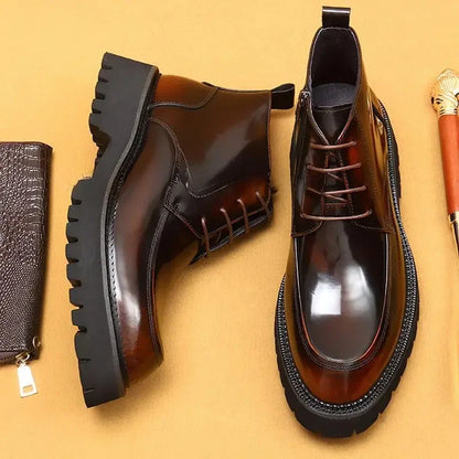 Funki Findz | Boots | Men's Leather Chunky Heel Dress Boots