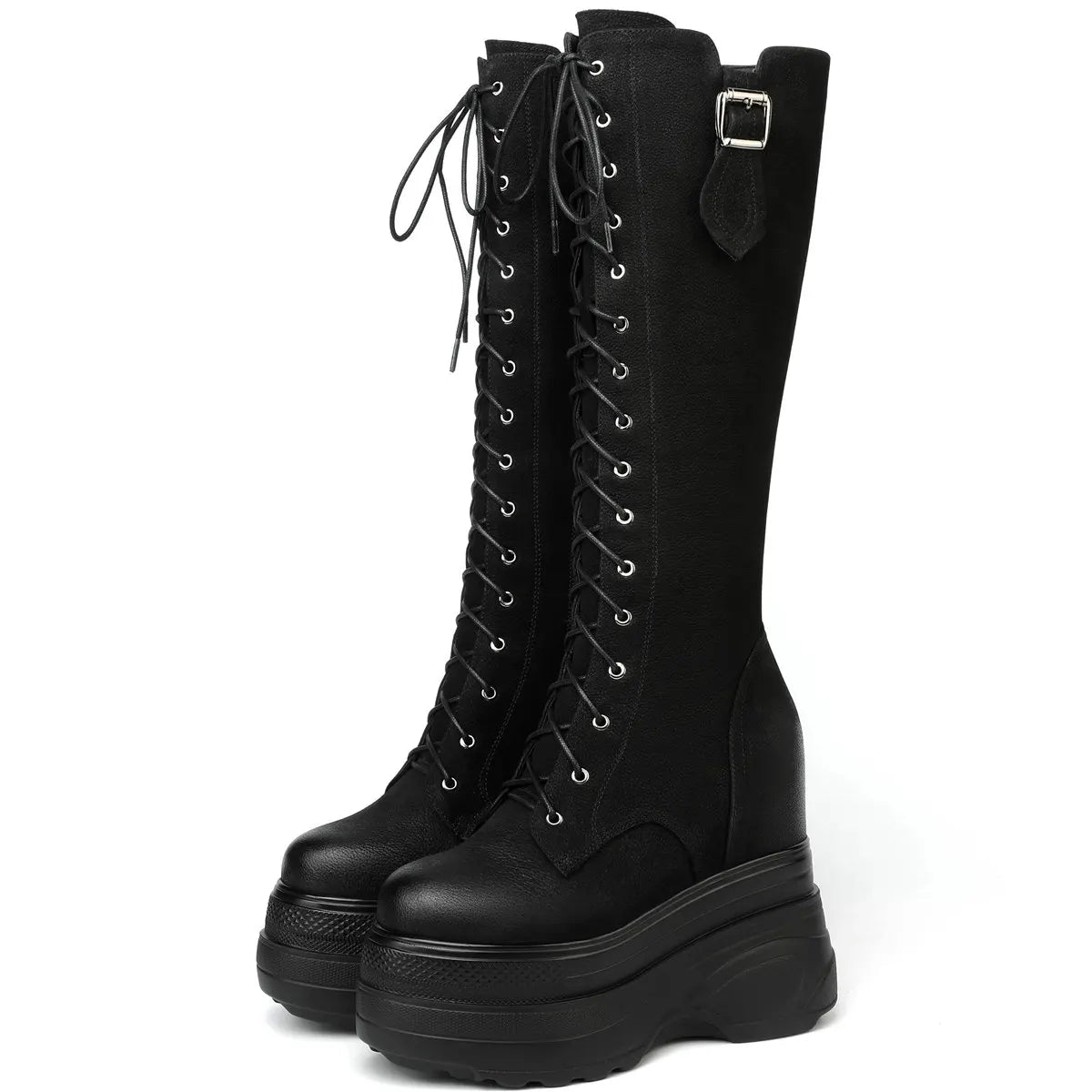 Funki Findz | Boots | Women's Leather Platform Lace Up Wedges