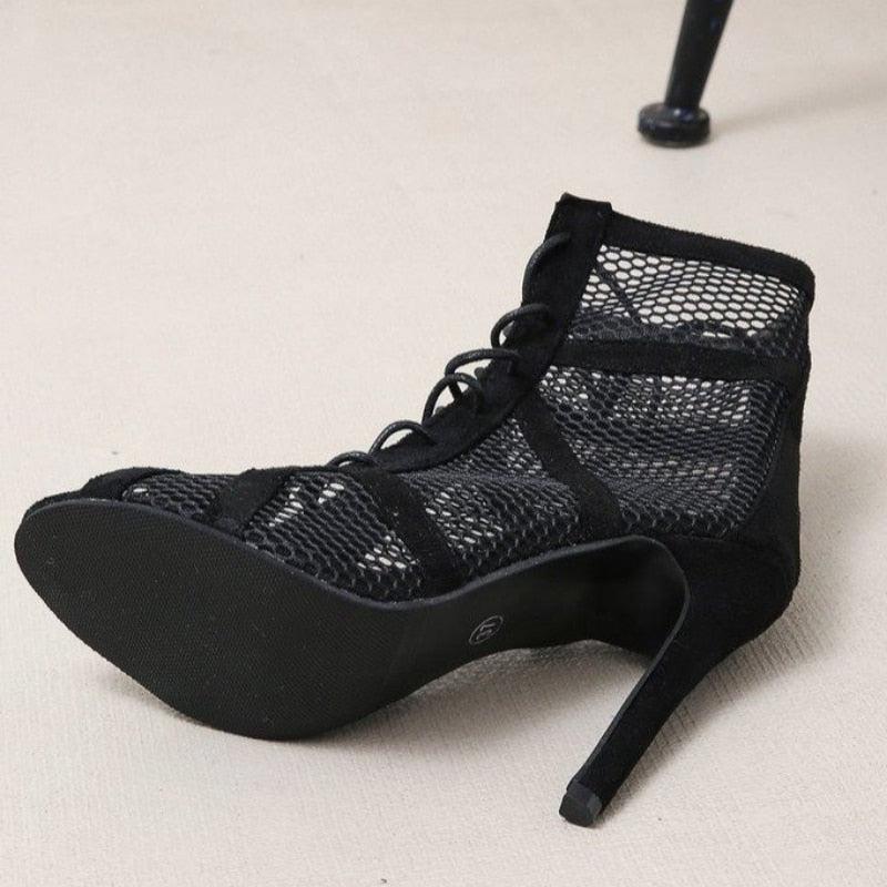 Funki Findz | Boots | Women's Mesh Lace Up High Stiletto Boots